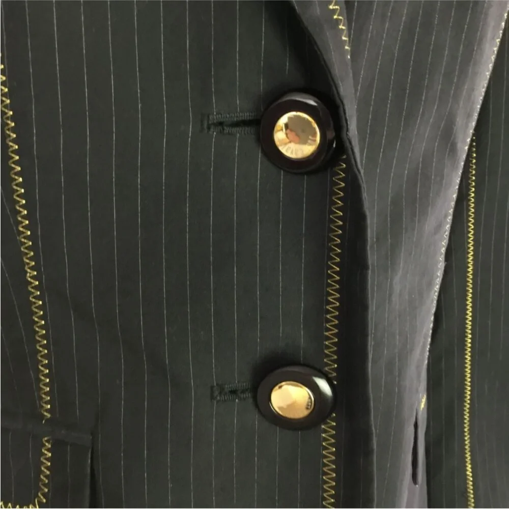 Roberto Cavalli Blazer Womens 44 Black Pinstripe Gold Stitching Snakeskin Liner - Picture 8 of 11